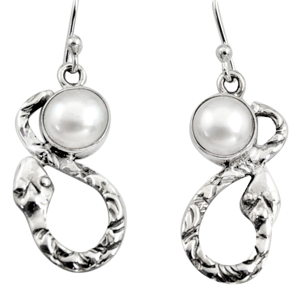 4.70cts natural white pearl 925 sterling silver snake earrings jewelry r9447