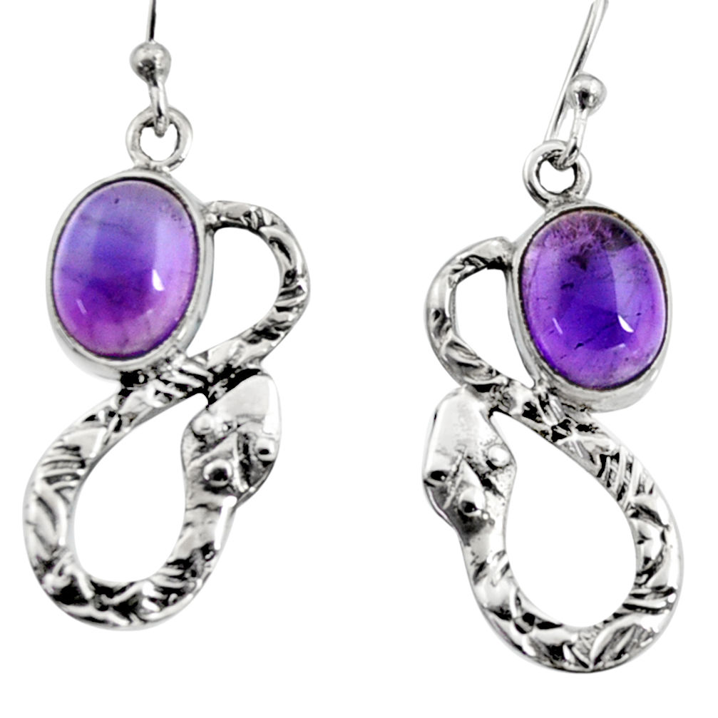 6.02cts natural purple amethyst 925 sterling silver snake earrings jewelry r9450