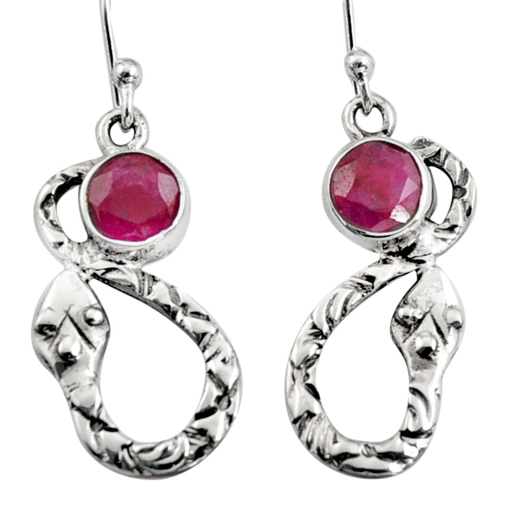 925 sterling silver 4.29cts natural red ruby snake earrings jewelry r9451