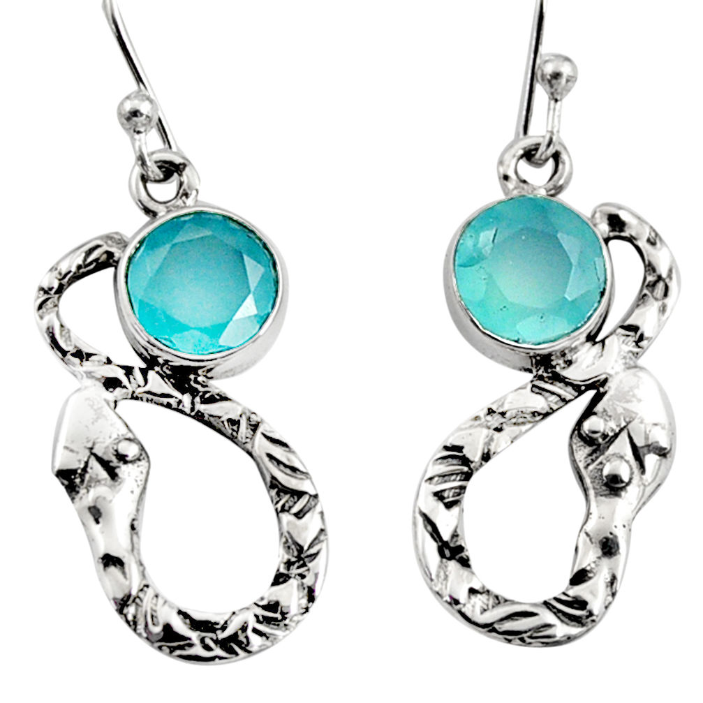 4.47cts natural aqua chalcedony 925 sterling silver snake earrings jewelry r9453