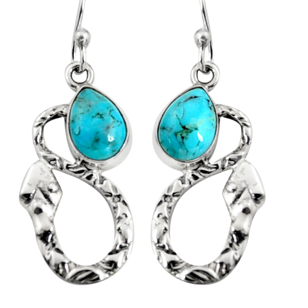 4.69cts blue arizona mohave turquoise 925 sterling silver snake earrings r9456