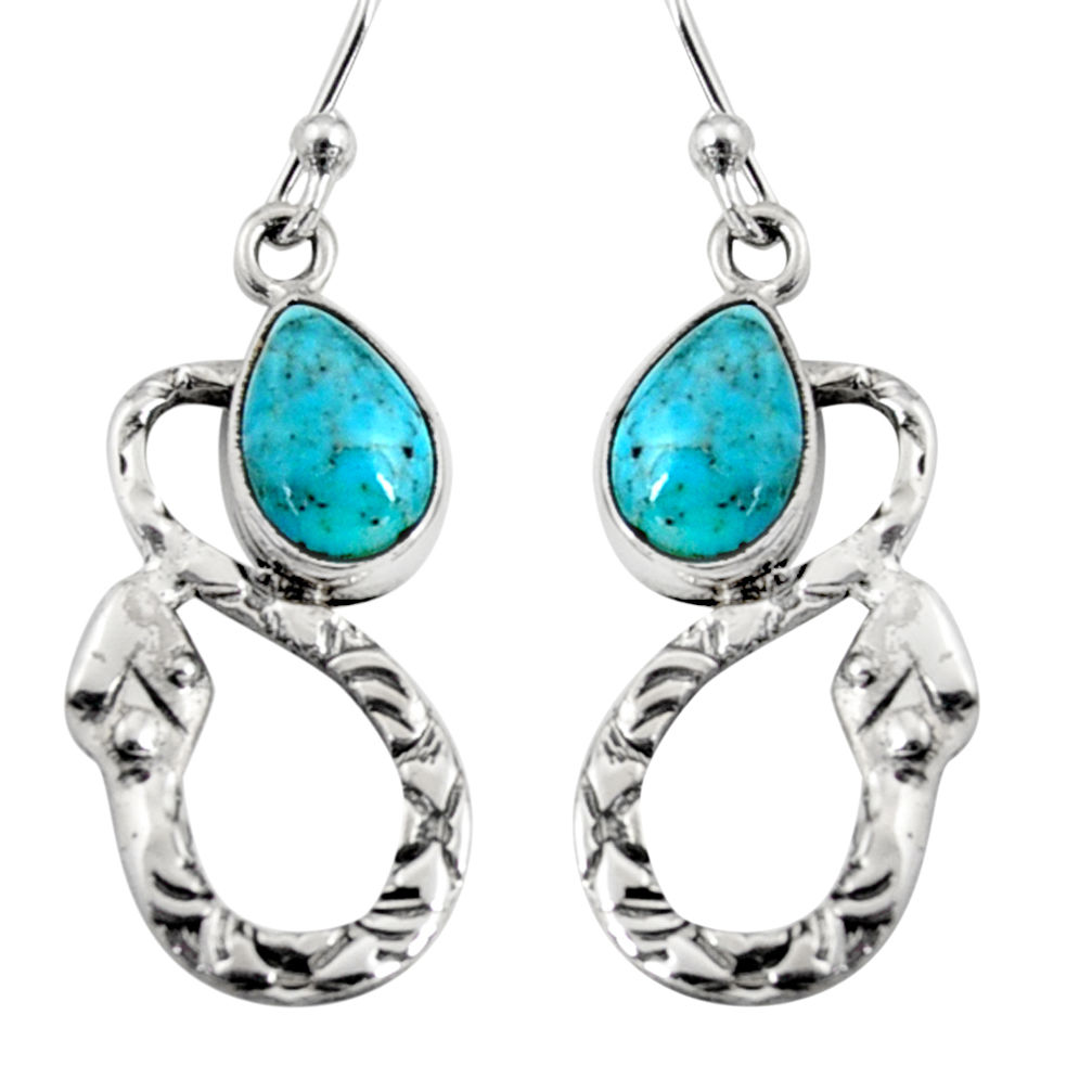 4.69cts blue arizona mohave turquoise 925 sterling silver snake earrings r9457