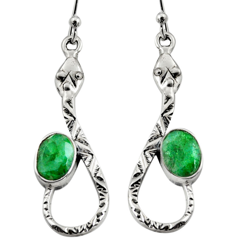 4.52cts natural green emerald 925 sterling silver snake earrings jewelry r9466