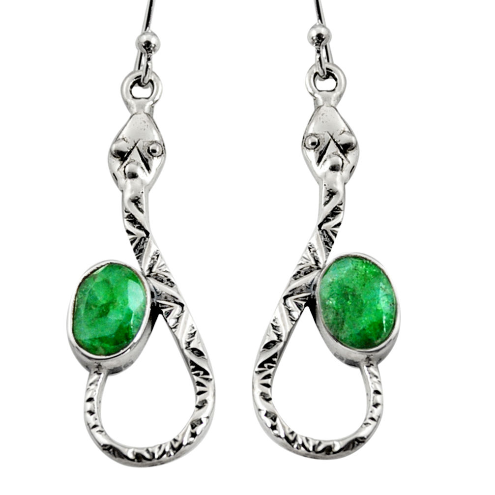 4.52cts natural green emerald 925 sterling silver snake earrings jewelry r9468