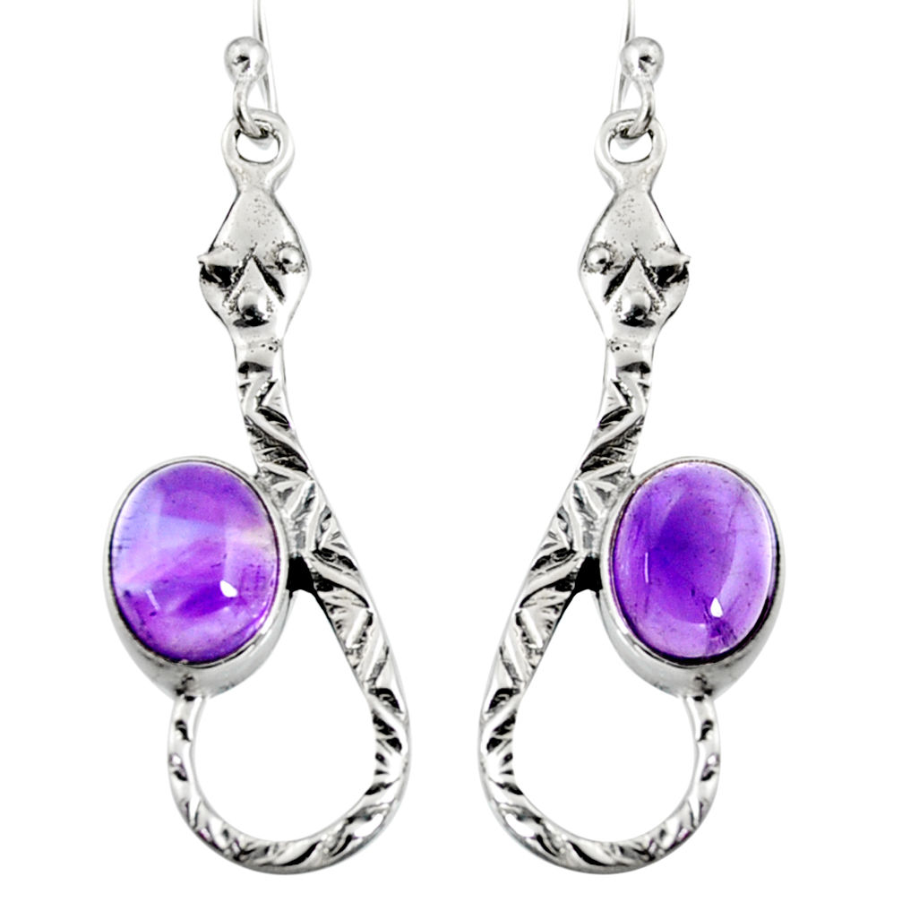 5.52cts natural purple amethyst 925 sterling silver snake earrings jewelry r9469