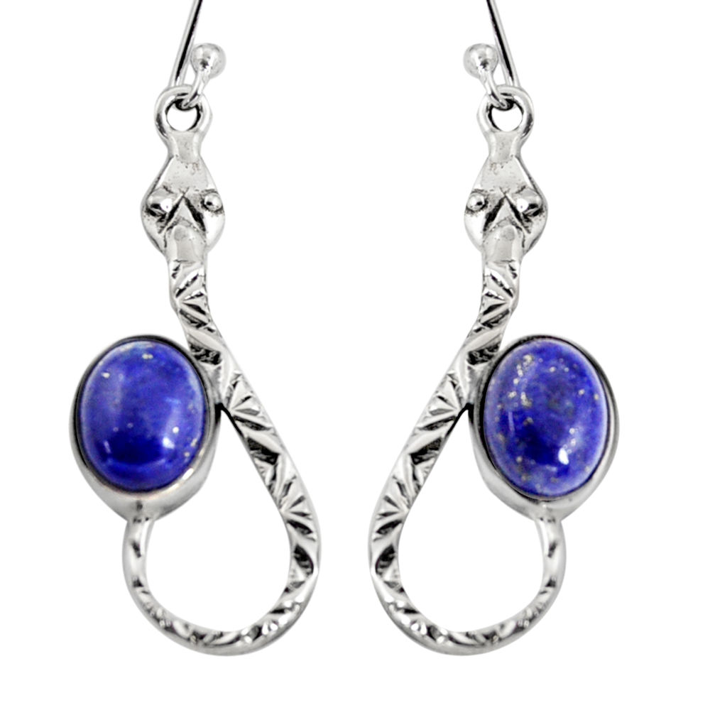 5.75cts natural blue lapis lazuli 925 sterling silver snake earrings r9471