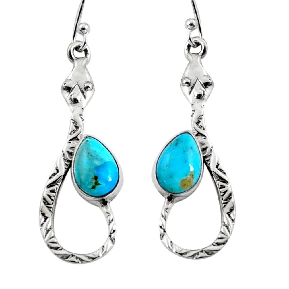 4.92cts blue arizona mohave turquoise 925 sterling silver snake earrings r9473