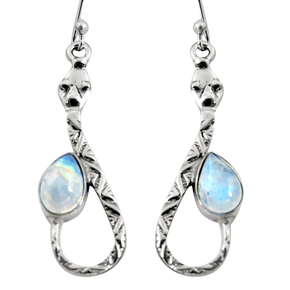 925 sterling silver 4.92cts natural rainbow moonstone snake earrings r9477