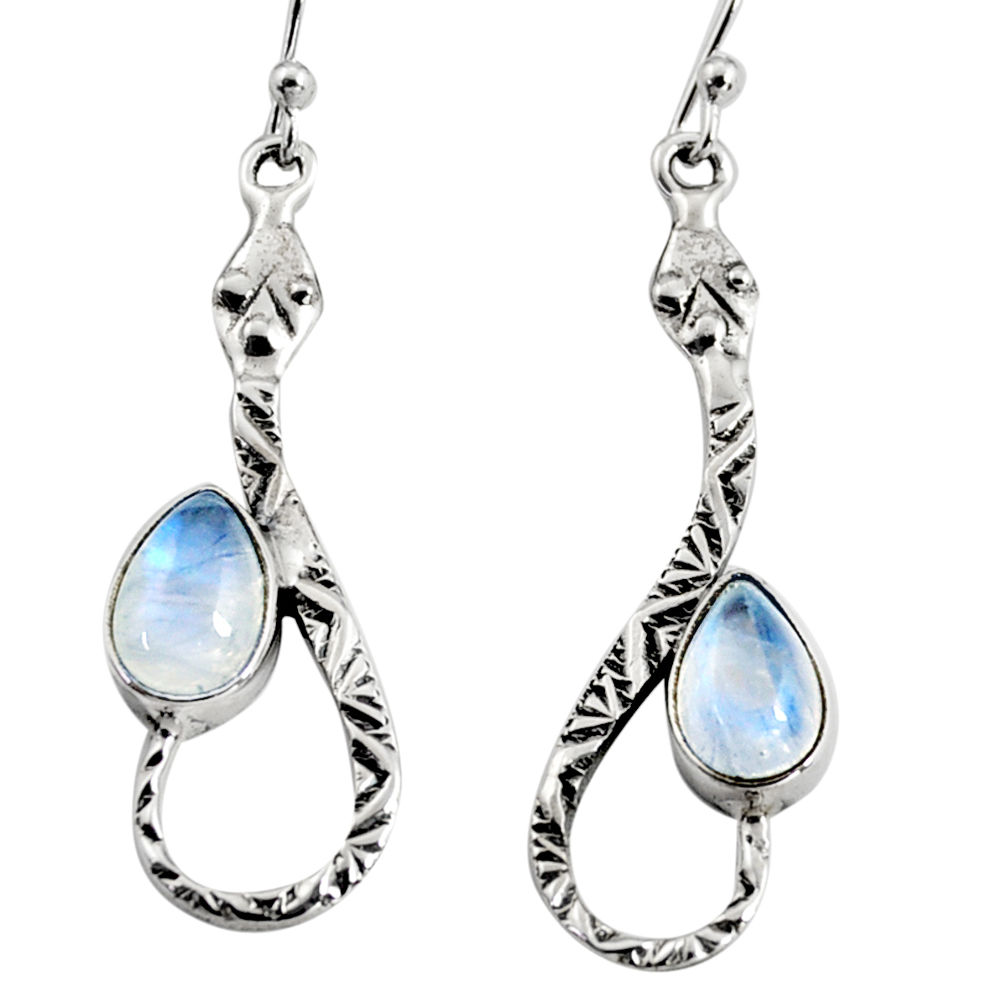 4.85cts natural rainbow moonstone 925 sterling silver snake earrings r9478