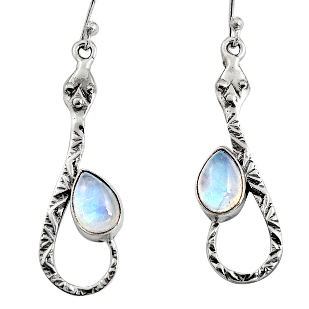 4.40cts natural rainbow moonstone 925 sterling silver snake earrings r9479