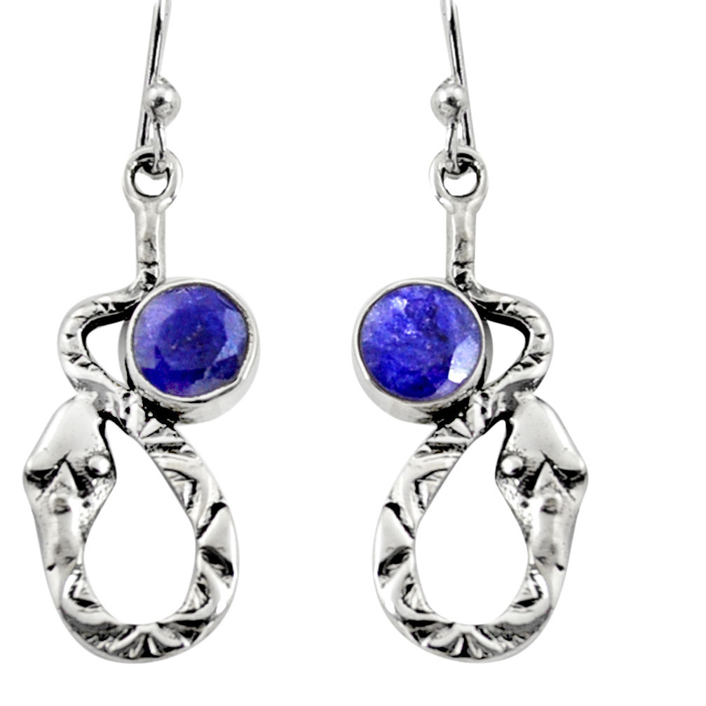 4.46cts natural blue sapphire 925 sterling silver snake earrings jewelry r9482