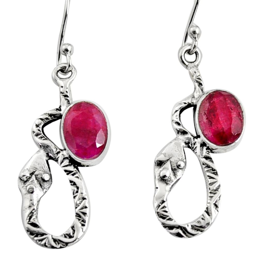 4.70cts natural red ruby 925 sterling silver snake earrings jewelry r9483
