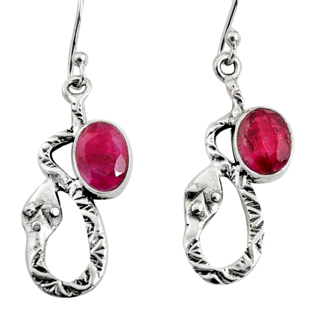 925 sterling silver 4.92cts natural red ruby snake earrings jewelry r9484