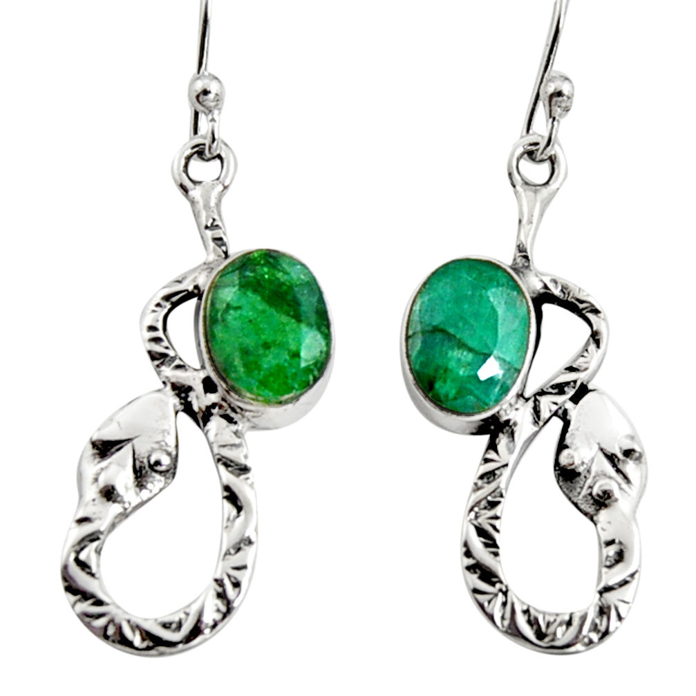 4.47cts natural green emerald 925 sterling silver snake earrings jewelry r9486