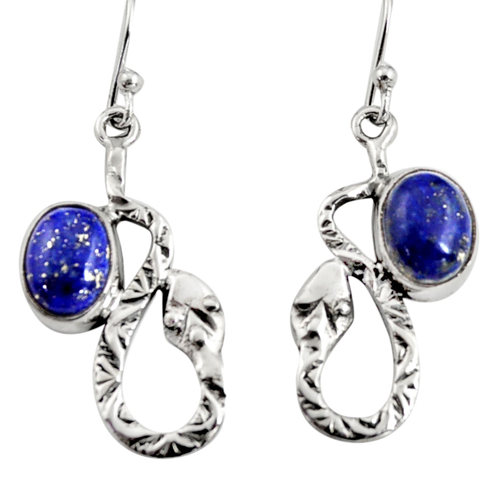 925 sterling silver 5.75cts natural blue lapis lazuli snake earrings r9493