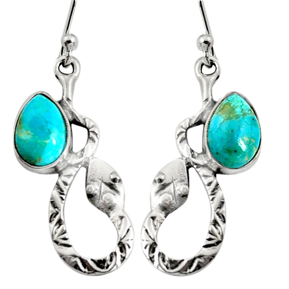 925 sterling silver 4.92cts blue arizona mohave turquoise snake earrings r9496