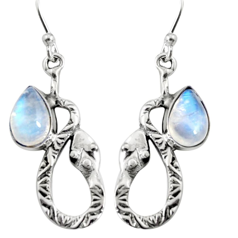 5.13cts natural rainbow moonstone 925 sterling silver snake earrings r9497
