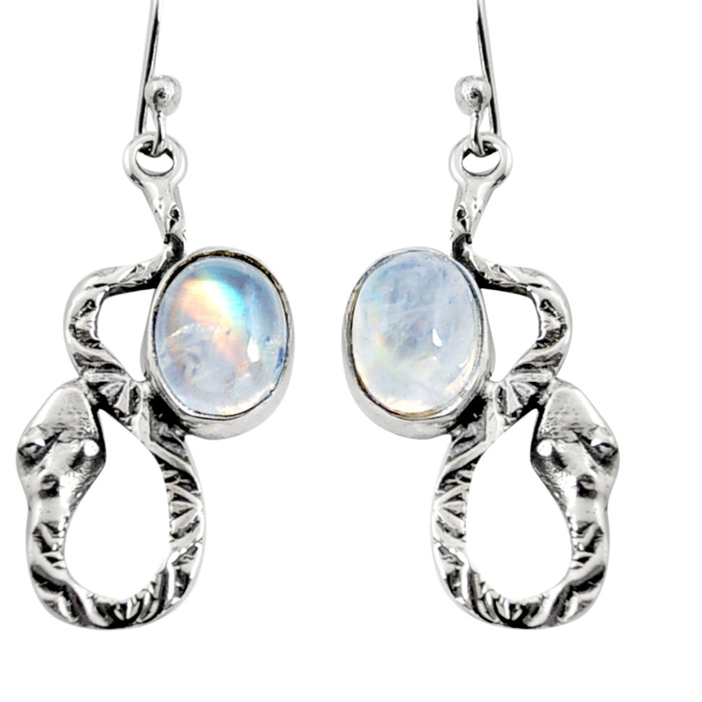 5.81cts natural rainbow moonstone 925 sterling silver snake earrings r9498