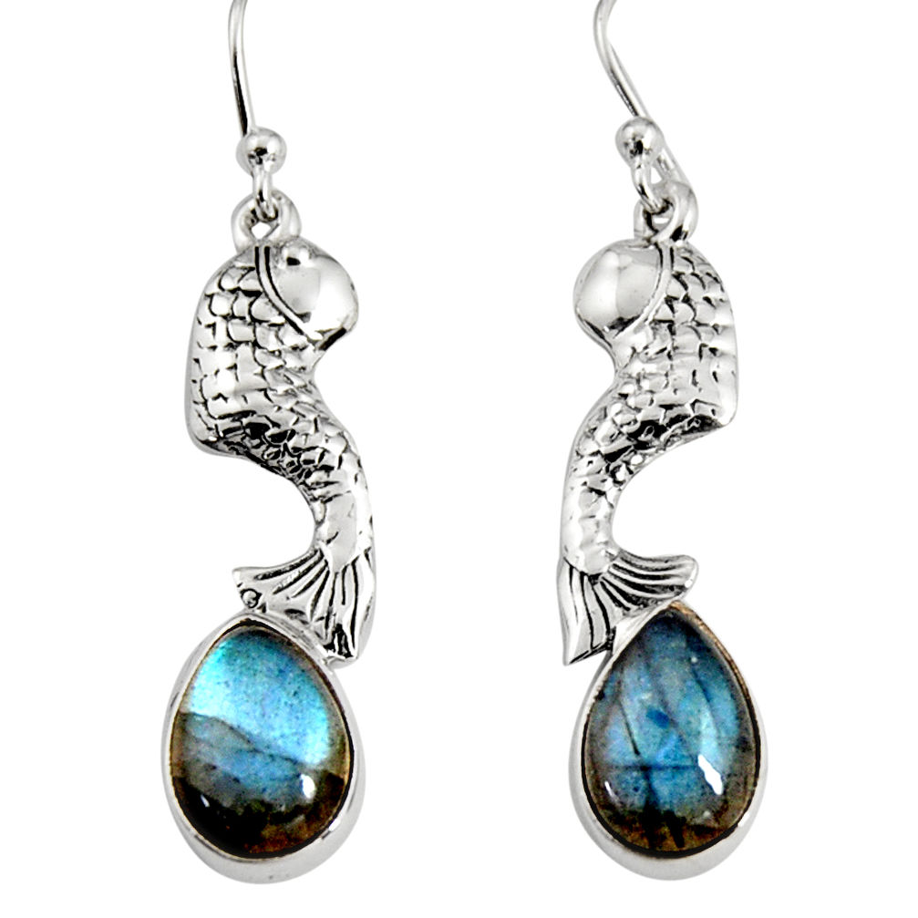 5.38cts natural blue labradorite 925 sterling silver fish earrings jewelry r9607