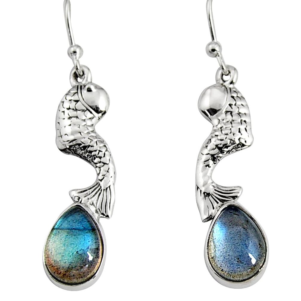 5.28cts natural blue labradorite 925 sterling silver fish earrings jewelry r9611