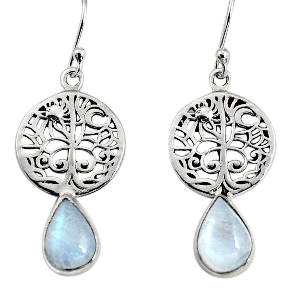 4.81cts natural rainbow moonstone 925 silver tree of life earrings r9614