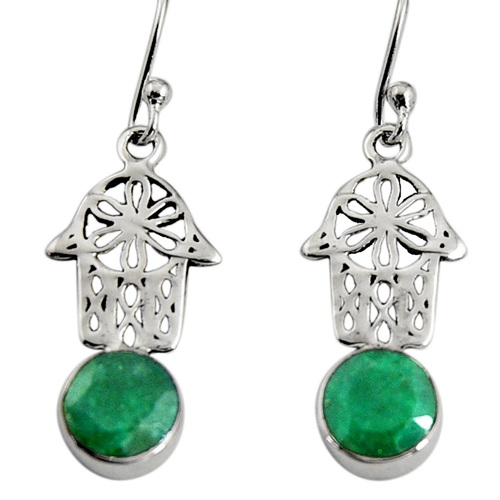 4.34cts natural green emerald 925 silver hand of god hamsa earrings r9621