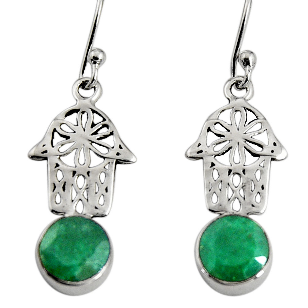 4.59cts natural green emerald 925 silver hand of god hamsa earrings r9622