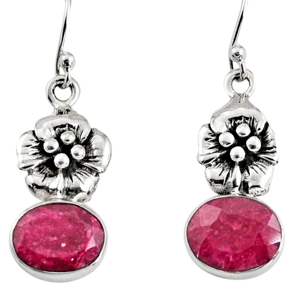 8.06cts natural red ruby 925 sterling silver flower earrings jewelry r9626