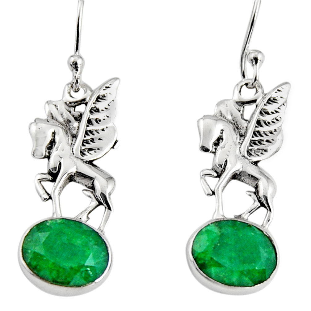 925 sterling silver 6.03cts natural green emerald unicorn earrings jewelry r9631
