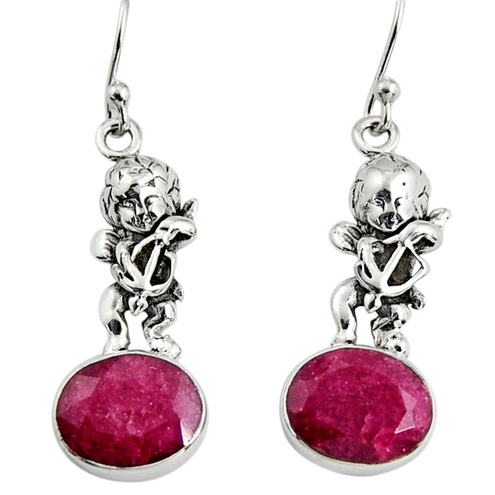 7.91cts natural red ruby 925 sterling silver angel earrings jewelry r9639