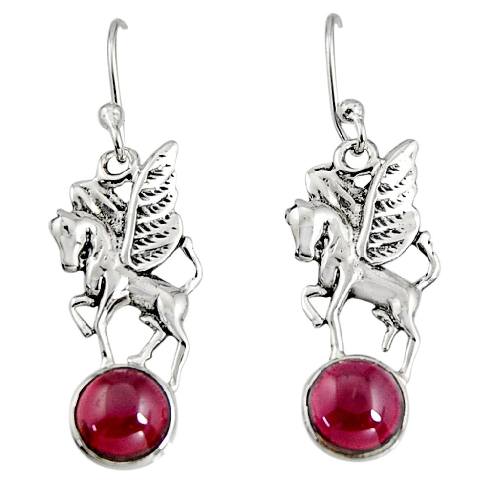 925 sterling silver 4.43cts natural red garnet unicorn earrings jewelry r9644