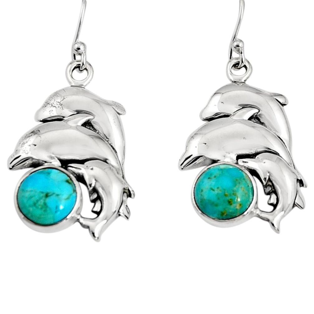 925 silver 9.92cts green arizona mohave turquoise dolphin earrings jewelry r9652