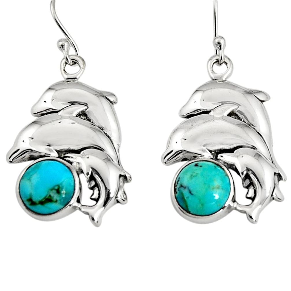 10.12cts green arizona mohave turquoise 925 silver dolphin earrings r9653