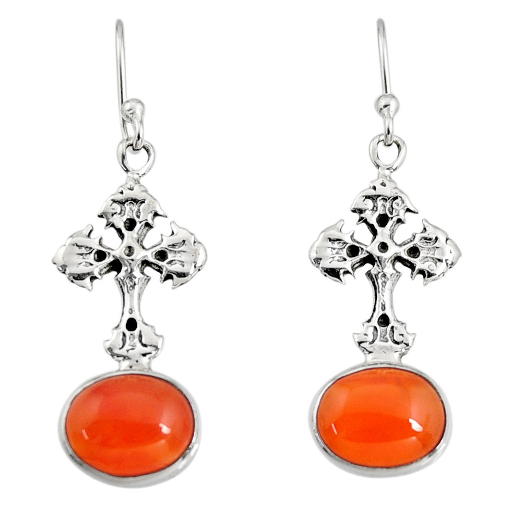 8.05cts natural orange cornelian (carnelian) 925 silver cross earrings r9662