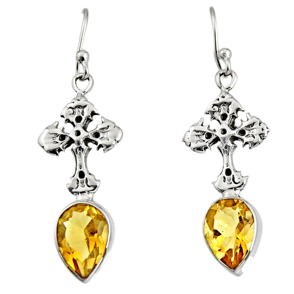 5.84cts natural yellow citrine 925 sterling silver holy cross earrings r9671