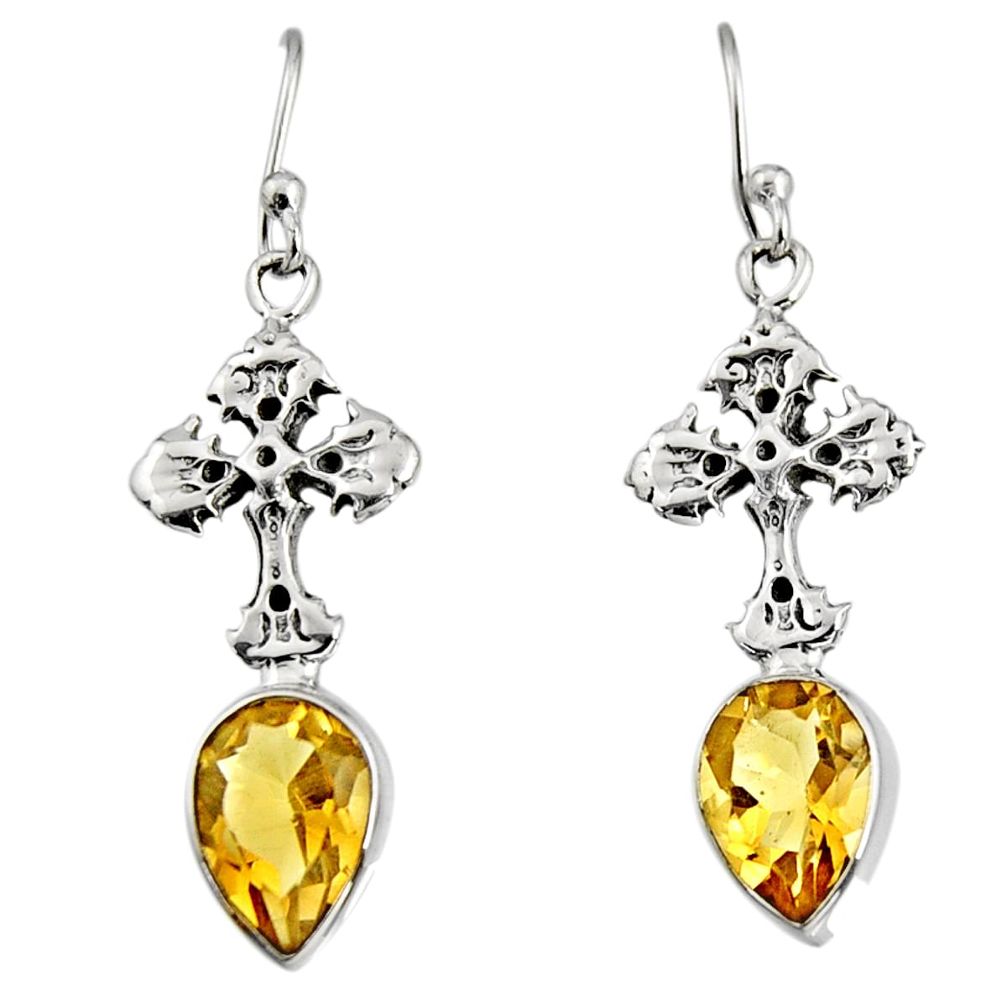 6.03cts natural yellow citrine 925 sterling silver holy cross earrings r9672