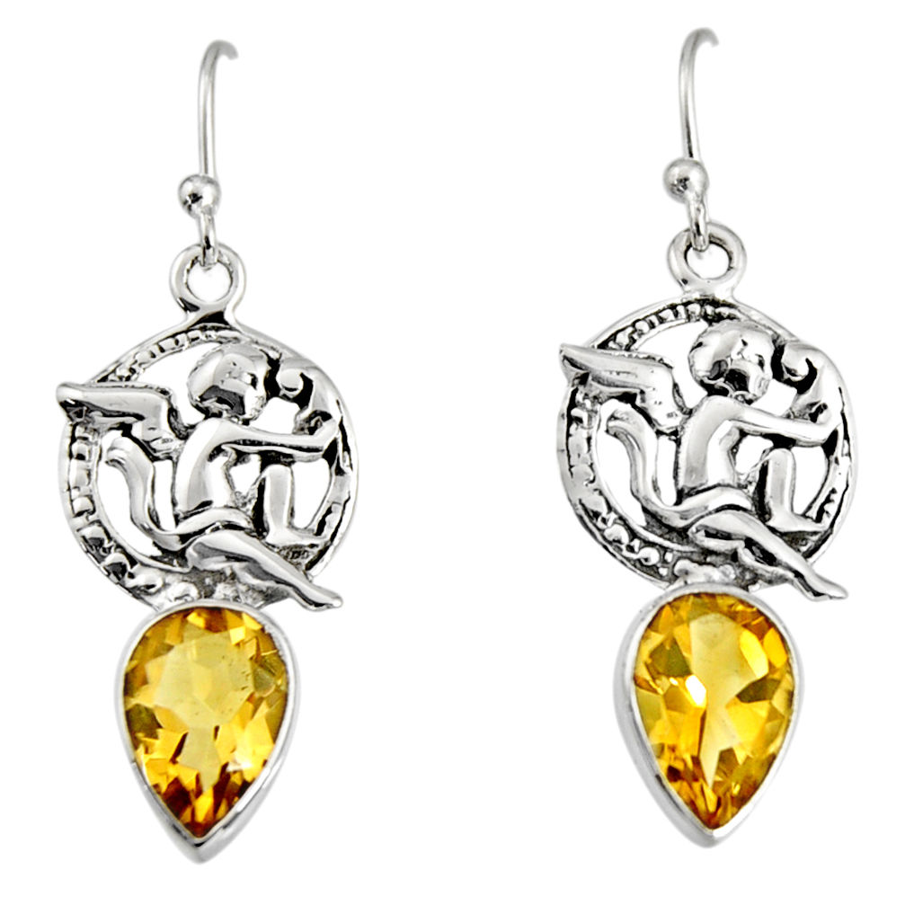 5.63cts natural yellow citrine 925 sterling silver angel earrings jewelry r9675