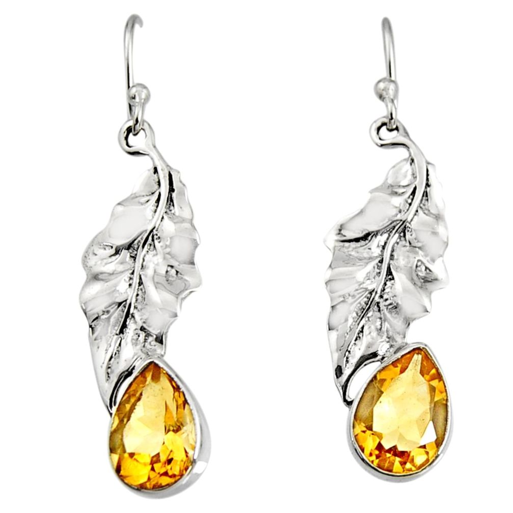 5.36cts natural yellow citrine 925 sterling silver deltoid leaf earrings r9679