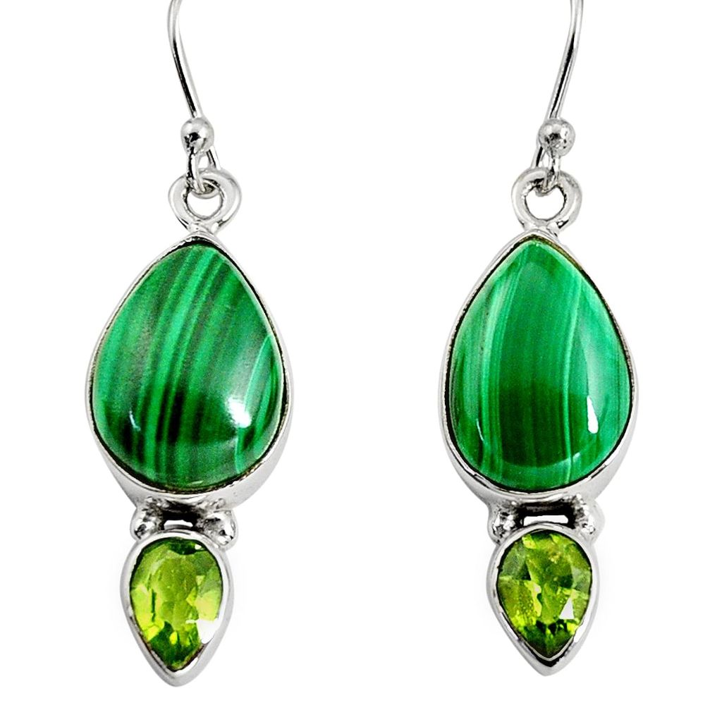 12.36cts natural green malachite (pilot's stone) 925 silver earrings r9686