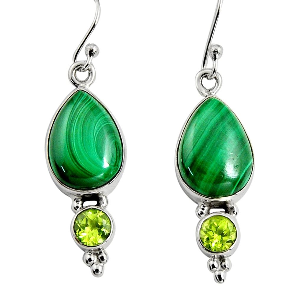 925 silver 12.03cts natural green malachite (pilot's stone) earrings r9687