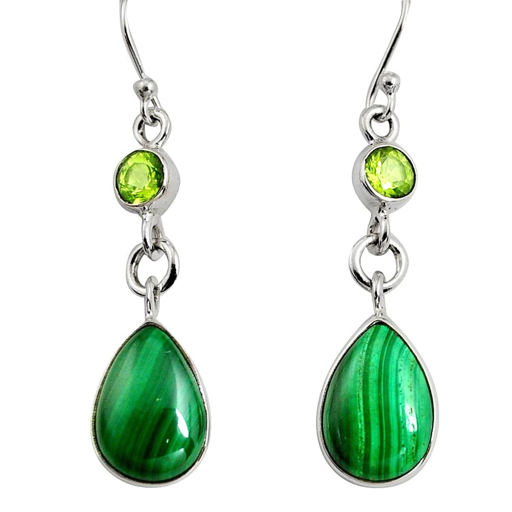 12.89cts natural green malachite (pilot's stone) 925 silver earrings r9689