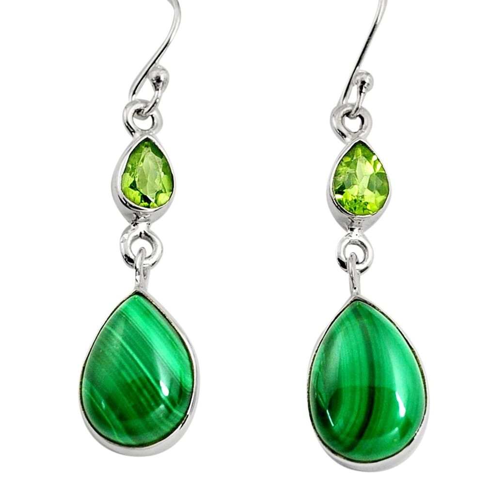 12.36cts natural green malachite (pilot's stone) silver dangle earrings r9690