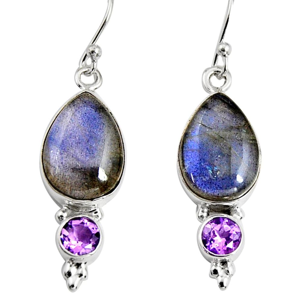 12.06cts natural blue labradorite amethyst 925 silver dangle earrings r9693