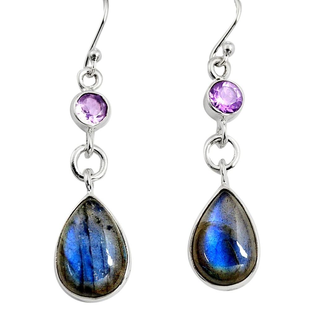 925 silver 13.06cts natural blue labradorite amethyst dangle earrings r9694