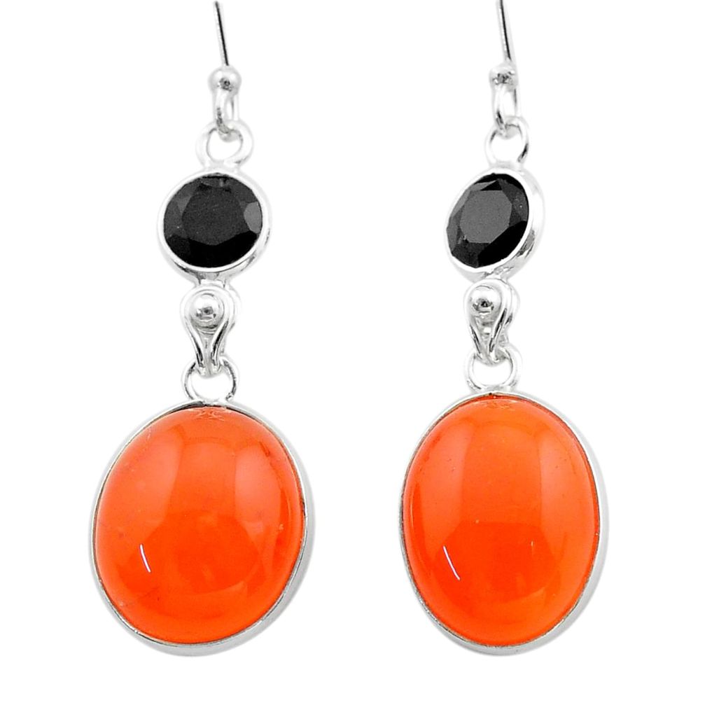 15.20cts halloween natural orange cornelian onyx 925 silver earrings t57593