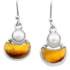 6.89cts moon natural brown tiger's eye white pearl 925 silver earrings t68940