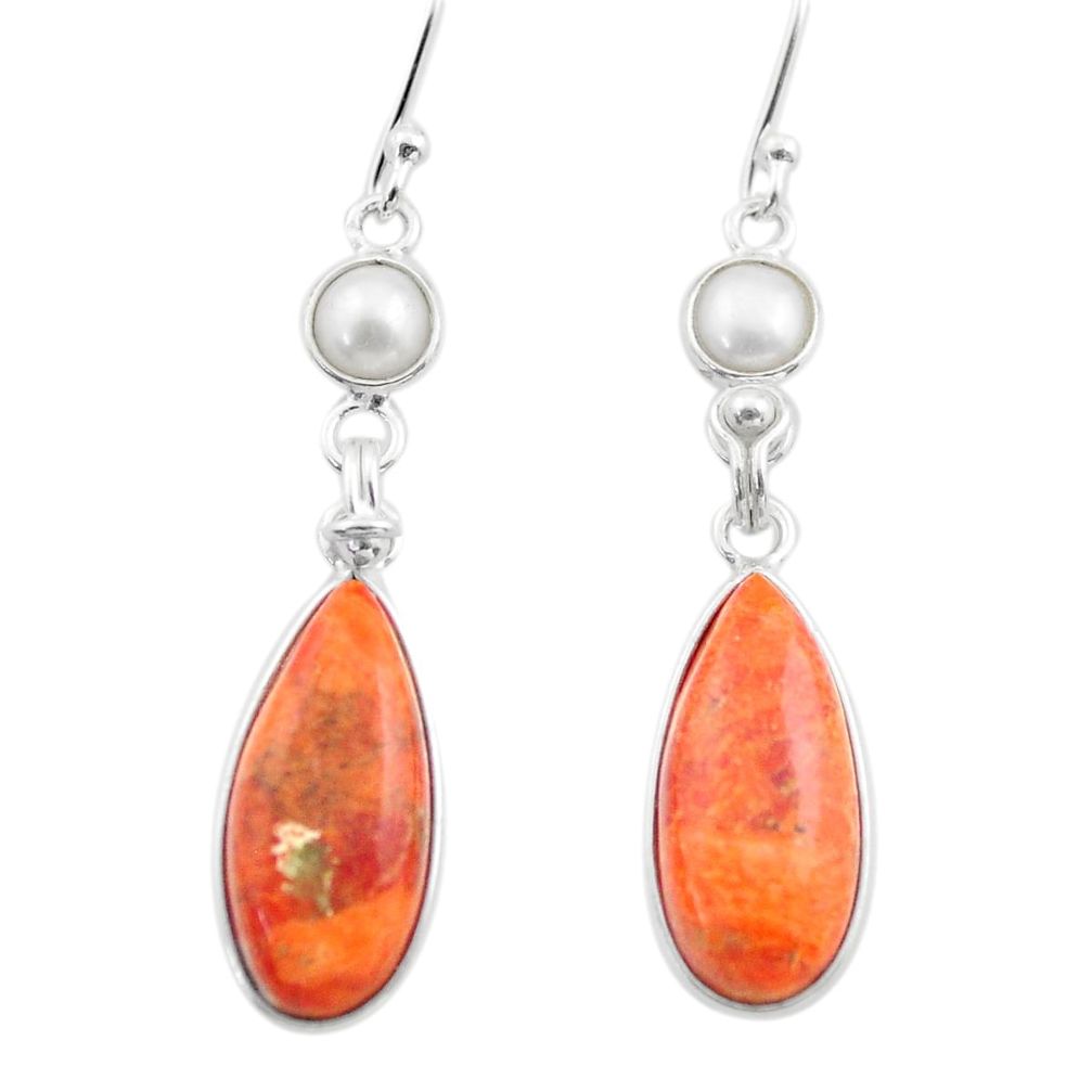 10.45cts natural orange mojave turquoise pearl 925 silver dangle earrings t70781