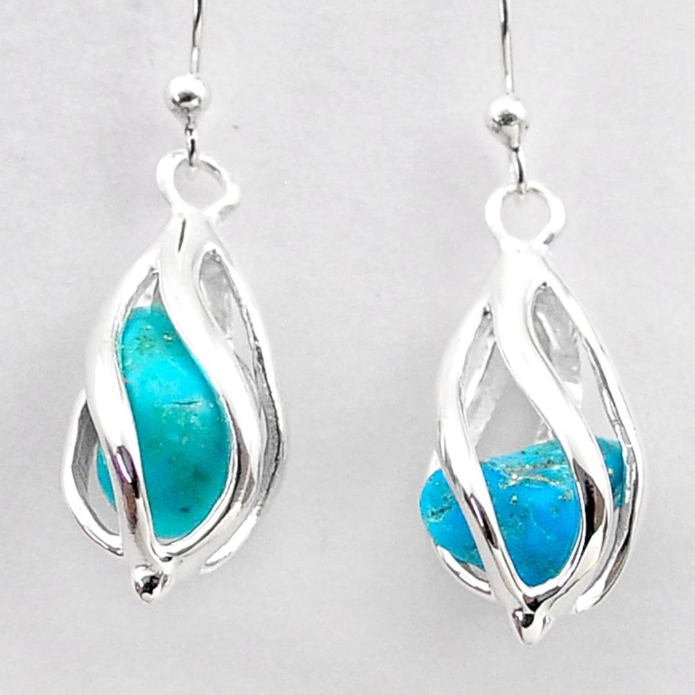 925 sterling silver 6.64cts blue sleeping beauty turquoise cage earrings t72057