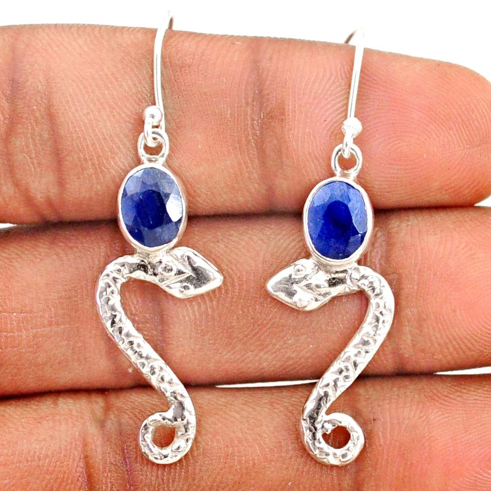 925 sterling silver 3.93cts natural blue sapphire snake earrings jewelry t80904