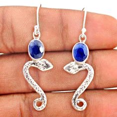 925 sterling silver 3.93cts natural blue sapphire snake earrings jewelry t80904